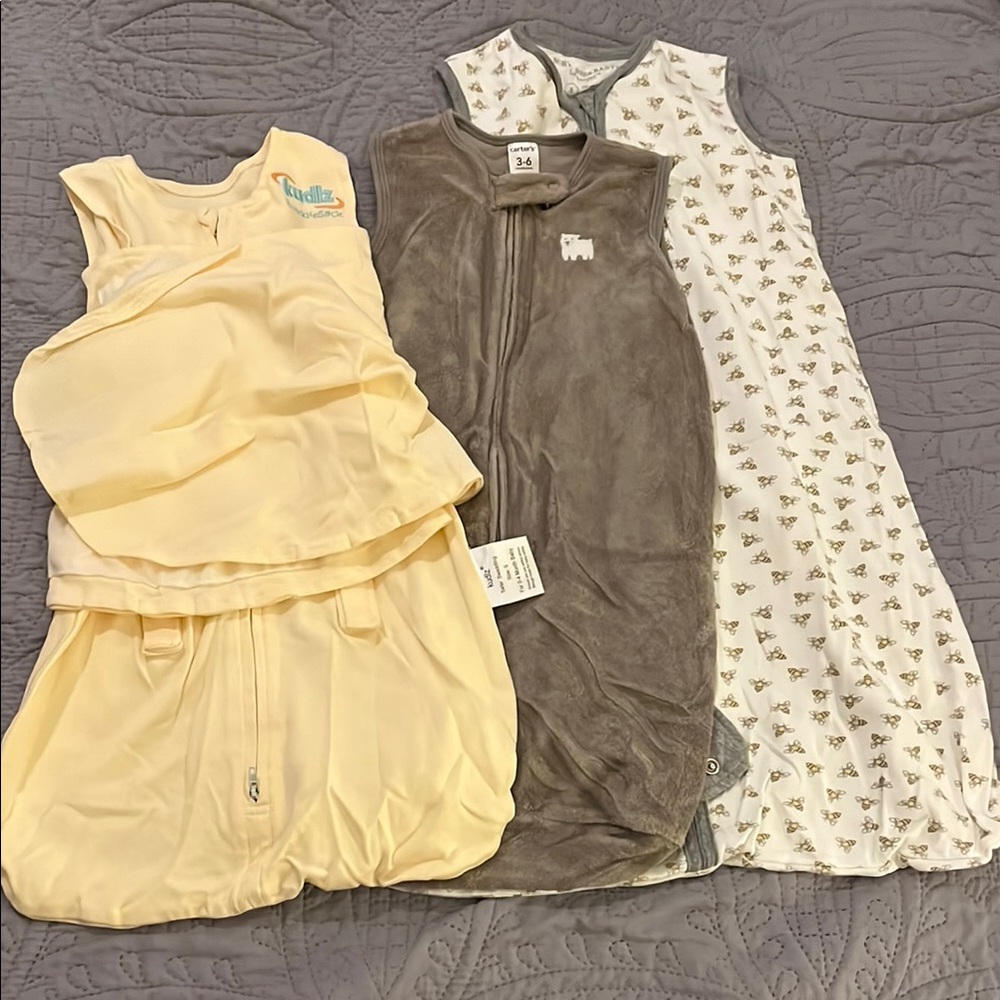 Set of Baby Sleep Sacks in Yellow, Gray, and White